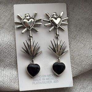 Silver and Black Heart Earrings